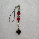 Handcrafted Bead Phone or Accessory Charm with Red, Black, and Clear Theme
