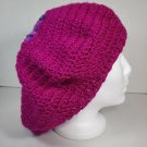 Handmade Metallic Crocheted Purple with Black Flower Beret Hat