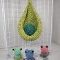 Handmade Crocheted 3 Small Frogs in One Green-Blue Hanging Basket