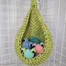 Handmade Crocheted 3 Small Frogs in One Green-Blue Hanging Basket