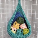 Handmade Crocheted 6 Mini Frogs in Blue-Teal Hanging Basket