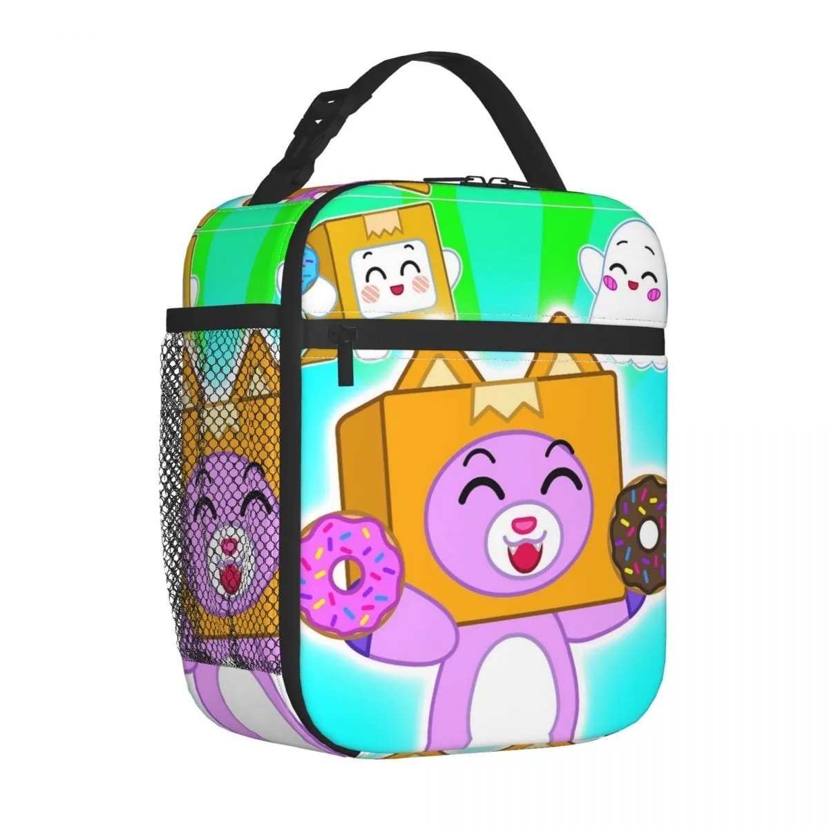 Lankybox Rocky Foxy Insulated Lunch Bags Bag Lunch Cute Cartoon Donuts Large Tote Lunch Box