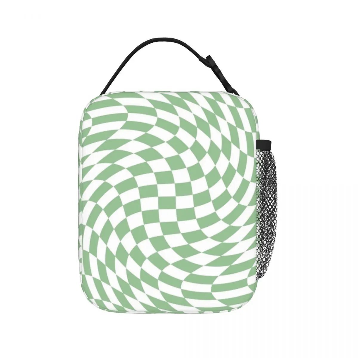 Sage Green And White Checker Warp Pattern Insulated Lunch Bags