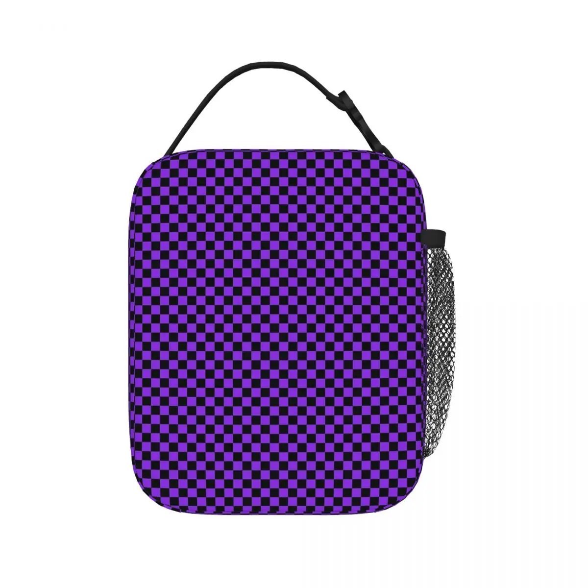 Proton Purple And Black Checker Board Insulated Lunch Bags Portable