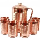 Copper Tamba Water jug with Lid and 6 Copper Glass Set (250 ml Each) Tamba Jug