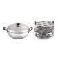 Stainless Steel Induction Base Idli Cooker and Multi Kadhai, 6 Plates, Silver