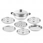 Stainless Steel Induction Base Idli Cooker and Multi Kadhai, 6 Plates, Silver