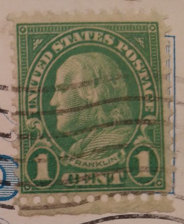 BEN FRANKLIN STAMP ERROR LIGHT GREEN - 1800S