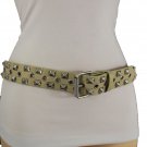 New Women Men Fashion Belt Beige Faux Leather Silver Metal Studs Charms S M L XL