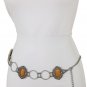 Women Vintage Silver Rustic Metal Chain Ethnic Style Belt Beige Flower Charm S M