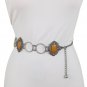 Women Vintage Silver Rustic Metal Chain Ethnic Style Belt Beige Flower Charm S M