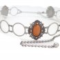 Women Vintage Silver Rustic Metal Chain Ethnic Style Belt Beige Flower Charm S M