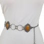 Women Vintage Silver Rustic Metal Chain Ethnic Style Belt Beige Flower Charm S M