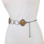 Women Vintage Silver Rustic Metal Chain Ethnic Style Belt Beige Flower Charm S M