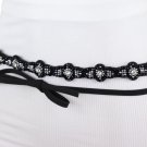 Women Black Skinny Strap Wrap Round Tie Dressy Fancy Belt Hip Waist Beads XS S M