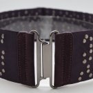 Women Wide Elastic Waistband Fashion Eggplant Dark Purple Belt Metal Studs M L