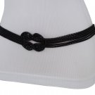 Women Fashion Black Belt Metal Chain Infinity Braided Charm Buckle Dressy XS S M