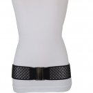 Women Black Elastic Fashion Belt Hip High Waist Silver Metal Stud Hole Size S M