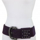 Women Purple Faux Leather Fashion Elastic Bold Bulky Belt Metal Studs Buckle S M