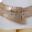 Women Wide Elastic Rose Gold Faux Leather Western Fashion Belt Metal Studs S M