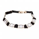 Women Black Elastic Nightclub Party Belt Shiny Silver Gold Metal Buckle Size S M