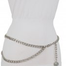 Women Fashion Belt Silver Metal Chain Bling Big Coin Charm Dangle Drop XS S M