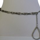 Women Silver Metal Narrow Chain Trendy Fashion Belt Big Drop Charm Buckle M L XL
