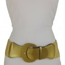 Women High Waist Hip Wide Elastic Gold Slim Fashion Belt Bling Round Buckle S M
