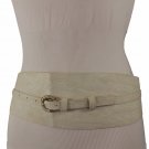 Women Wide Ivory Faux Leather Snake Skin Fashion Wrap Around Belt Hip Waist S M