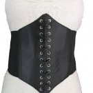 Women Black Belt Lace Up Wide Corset Tie Waistband Slimming Faux Leather M L XL