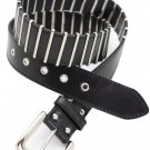 Women Black Faux Leather Biker Rocker Fashion Hip Belt Silver Metal Stripe Fit S