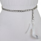 Women Fancy Belt Silver Metal Chain Pump Shoe Charm Glitter White Buckle XS S M