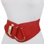 New Women Red Color Western Elastic Wide Fashion Belt Gold Metal Hook Buckle S M