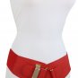 New Women Red Color Western Elastic Wide Fashion Belt Gold Metal Hook Buckle S M