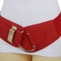 New Women Red Color Western Elastic Wide Fashion Belt Gold Metal Hook Buckle S M