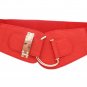 New Women Red Color Western Elastic Wide Fashion Belt Gold Metal Hook Buckle S M