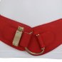 New Women Red Color Western Elastic Wide Fashion Belt Gold Metal Hook Buckle S M