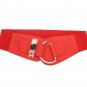 New Women Red Color Western Elastic Wide Fashion Belt Gold Metal Hook Buckle S M