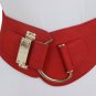 New Women Red Color Western Elastic Wide Fashion Belt Gold Metal Hook Buckle S M