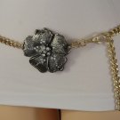 Women Floral Fashion Belt Hip Waist Gold Metal Chains Drop Flower Charm M L XL