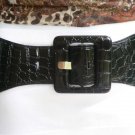 Women High Waist Stretch Black Trendsy Belt Wide Square Buckle Fabric Size S M