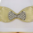Women Fashion Belt Hip High Waist Gold Wide Elastic Silver Bow Tie Buckle S M