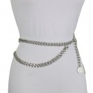 Women Belt Silver Metal Chain Quarter American Coin Buckle Charm Timeless M L XL