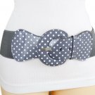 Women Adjustable Waist Gray White Polka Dots Buckle Classy Plus Size M L XL