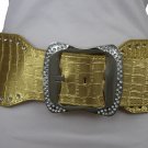 Women Metallic Gold Wide Faux Leather Silver Metal Buckle Fashion Belt Plus M L