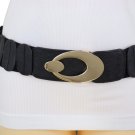Women Waistband Black Elastic Band Fashion Belt Gold Metal Oval Buckle Size S M