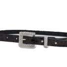 New Women Brown Belt Skinny Faux Leather Waistband Silver Bling Metal Buckle M
