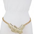 Women High Waist Hip Narrow Waistband Belt Gold Metal Chain Bulky Buckle M L XL