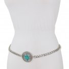 Women Silver Metal Chain Narrow Belt Hip Waist 3D Weed Marijuana Buckle XL XXL