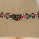Women High Waist Hip Brown Nuts Narrow Shells Waistband Belt Flowers Charms L XL
